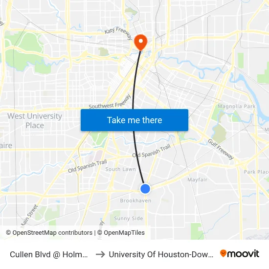 Cullen Blvd @ Holmes Rd to University Of Houston-Downtown map