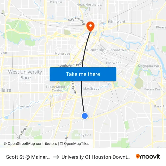 Scott St @ Mainer St to University Of Houston-Downtown map
