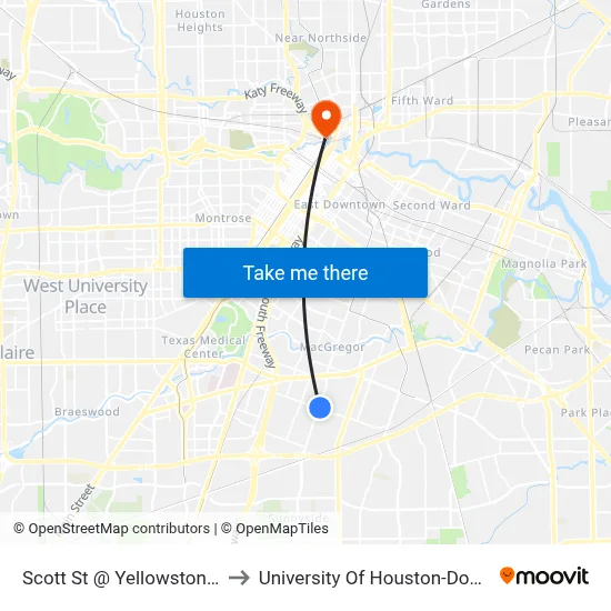 Scott St @ Yellowstone Blvd to University Of Houston-Downtown map