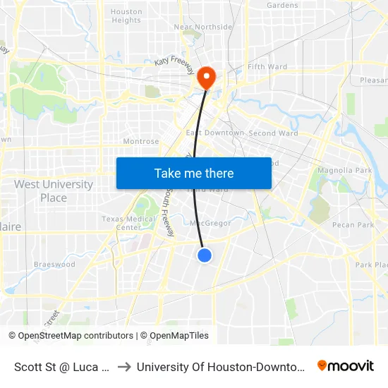 Scott St @ Luca St to University Of Houston-Downtown map