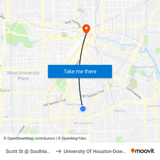 Scott St @ Southlawn St to University Of Houston-Downtown map