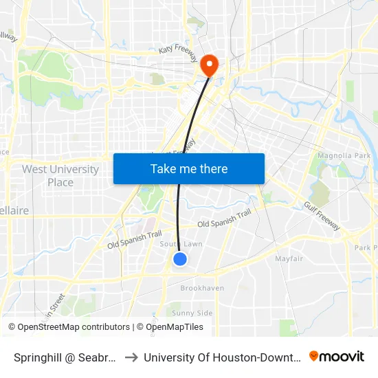 Springhill   @ Seabrook to University Of Houston-Downtown map