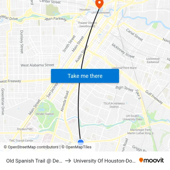 Old Spanish Trail @ Del Rio St to University Of Houston-Downtown map