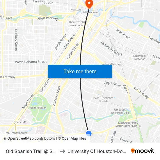 Old Spanish Trail @ Scott St to University Of Houston-Downtown map