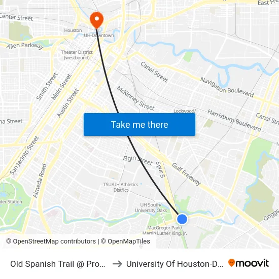 Old Spanish Trail @ Produce Row to University Of Houston-Downtown map