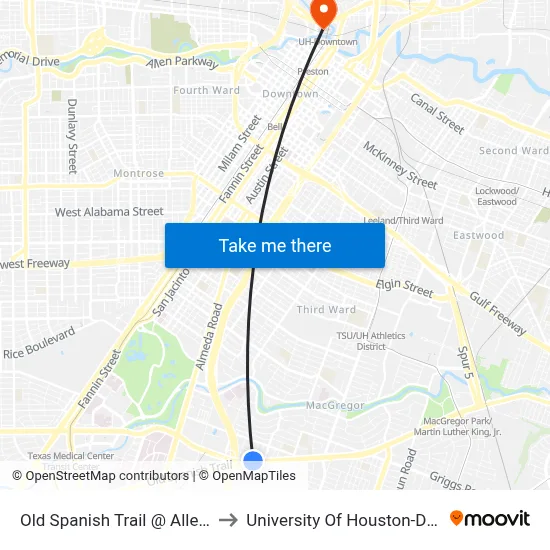 Old Spanish Trail @ Allegheny St to University Of Houston-Downtown map