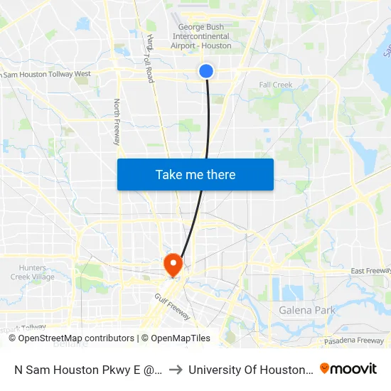 N Sam Houston Pkwy E @ JFK Blvd MB to University Of Houston-Downtown map