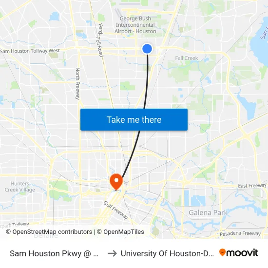 Sam Houston Pkwy @ Vickery Dr to University Of Houston-Downtown map
