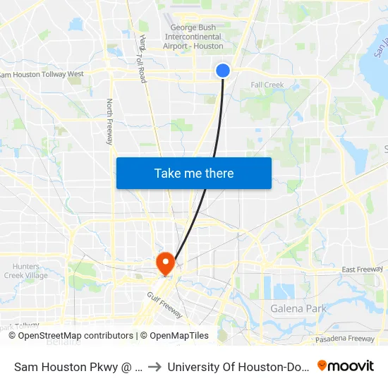 Sam Houston Pkwy @ Lee Rd to University Of Houston-Downtown map