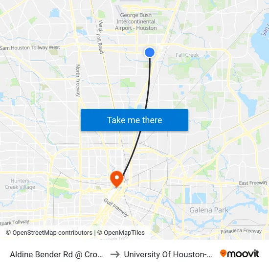 Aldine Bender Rd @ Crosswinds Dr to University Of Houston-Downtown map