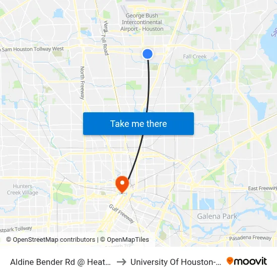 Aldine Bender Rd @ Heathrow Forest to University Of Houston-Downtown map