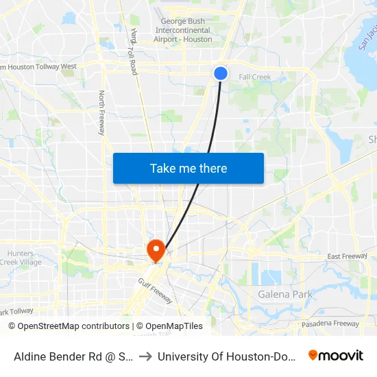 Aldine Bender Rd @ Sun Rd to University Of Houston-Downtown map