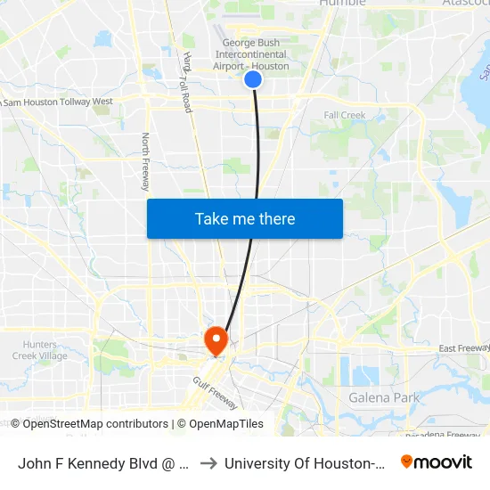 John F Kennedy Blvd @ Greens Rd to University Of Houston-Downtown map