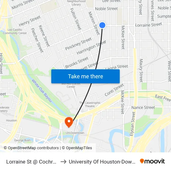 Lorraine St @ Cochran St to University Of Houston-Downtown map