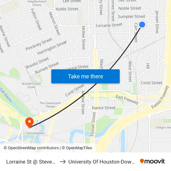 Lorraine St @ Stevens St to University Of Houston-Downtown map