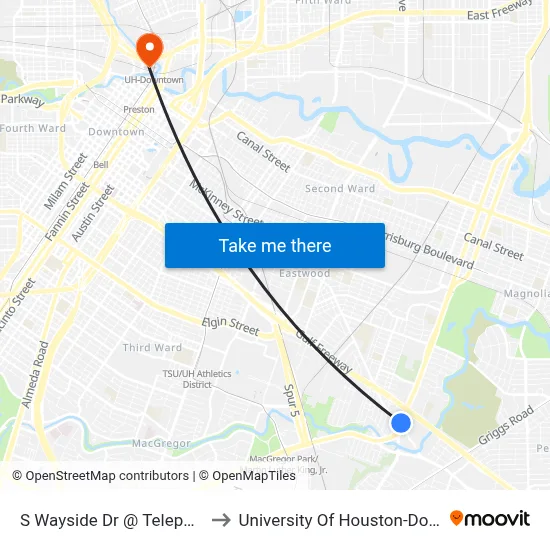 S Wayside Dr @ Telephone Rd to University Of Houston-Downtown map