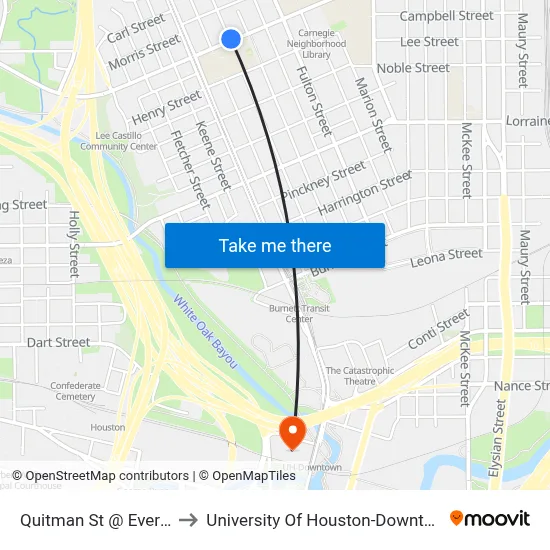 Quitman St @ Everett to University Of Houston-Downtown map