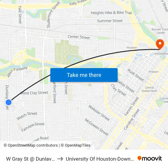 W Gray St @ Dunlavy St to University Of Houston-Downtown map