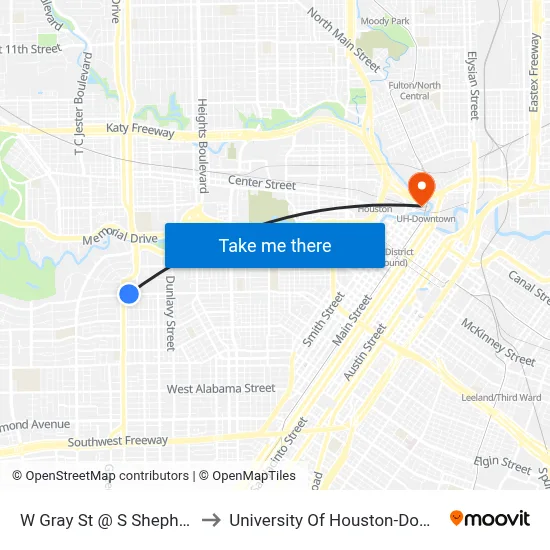 W Gray St @ S Shepherd Dr to University Of Houston-Downtown map