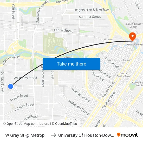 W Gray St @ Metropolitan to University Of Houston-Downtown map