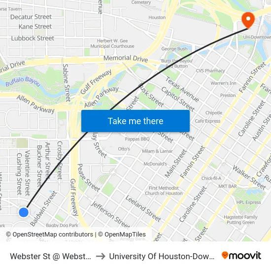Webster St @ Webster St to University Of Houston-Downtown map