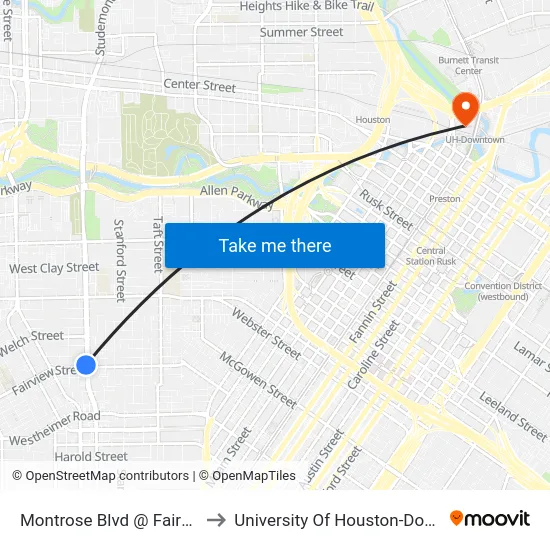 Montrose Blvd @ Fairview St to University Of Houston-Downtown map