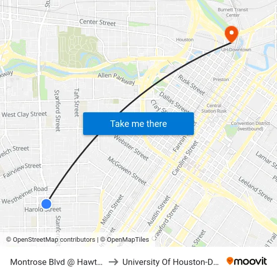 Montrose Blvd @ Hawthorne St to University Of Houston-Downtown map