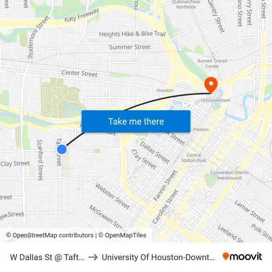 W Dallas St @ Taft St to University Of Houston-Downtown map