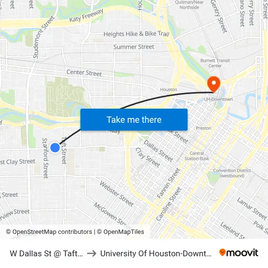 W Dallas St @ Taft St to University Of Houston-Downtown map