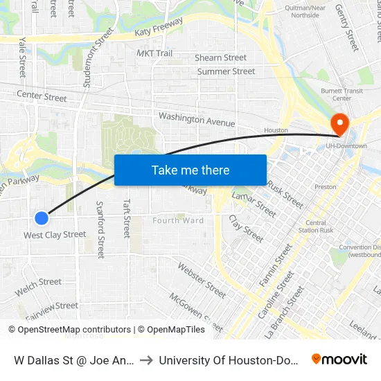 W Dallas St @ Joe Annie St to University Of Houston-Downtown map