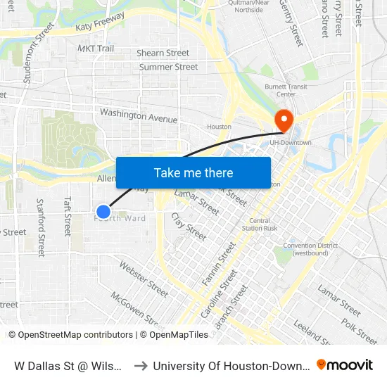 W Dallas St @ Wilson St to University Of Houston-Downtown map