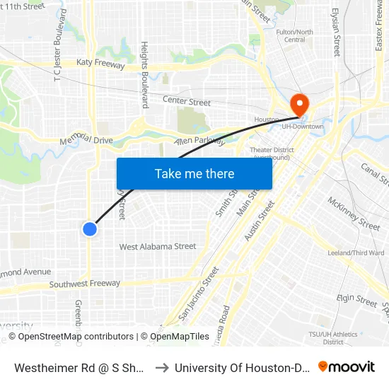Westheimer Rd @ S Shepherd Dr to University Of Houston-Downtown map