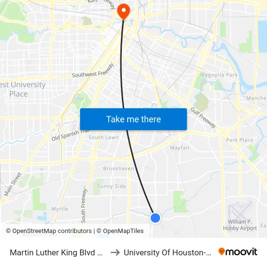 Martin Luther King Blvd @ Airport B to University Of Houston-Downtown map