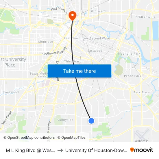 M L King Blvd @ Westover to University Of Houston-Downtown map