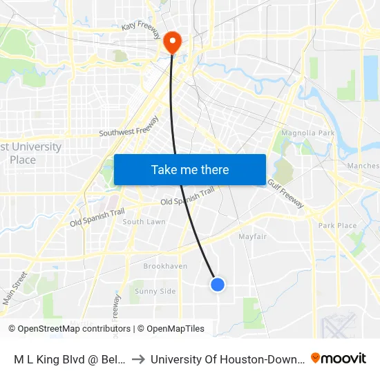 M L King Blvd @ Bellfort to University Of Houston-Downtown map