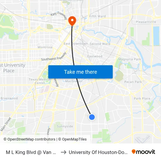 M L King Blvd @ Van Fleet St to University Of Houston-Downtown map