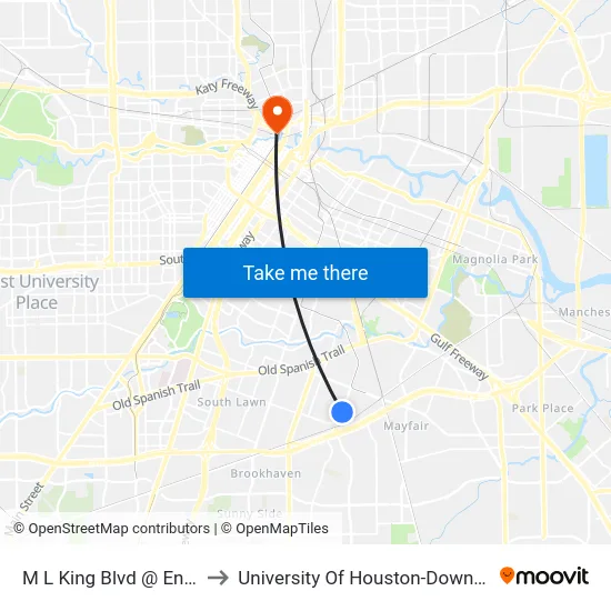 M L King Blvd @ Enyart to University Of Houston-Downtown map