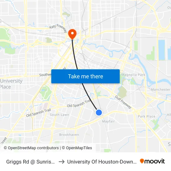 Griggs Rd @ Sunrise Rd to University Of Houston-Downtown map