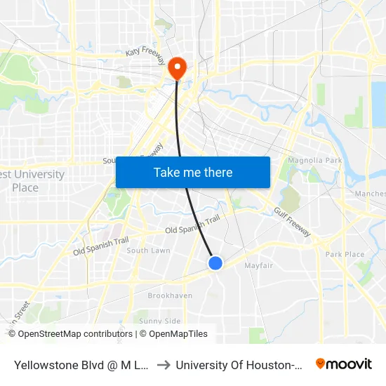 Yellowstone Blvd @ M L King Blvd to University Of Houston-Downtown map