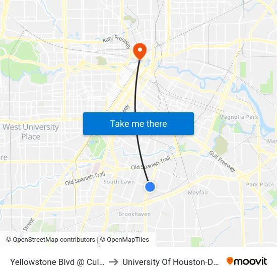 Yellowstone Blvd @ Cullen Blvd to University Of Houston-Downtown map