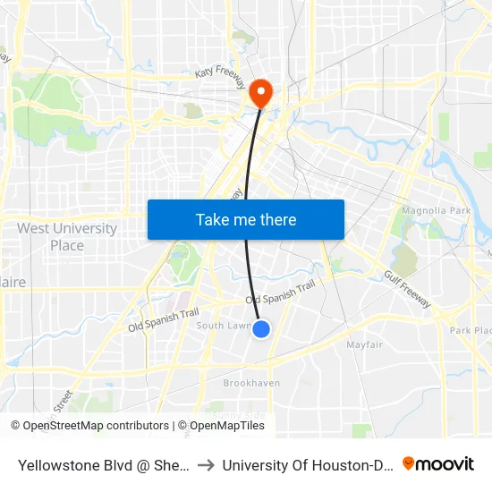 Yellowstone Blvd @ Sherwood Dr to University Of Houston-Downtown map