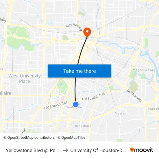 Yellowstone Blvd @ Peerless St to University Of Houston-Downtown map