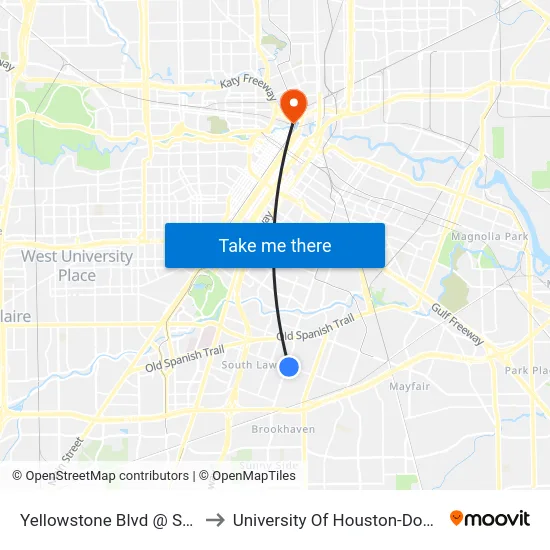 Yellowstone Blvd @ Scott St to University Of Houston-Downtown map