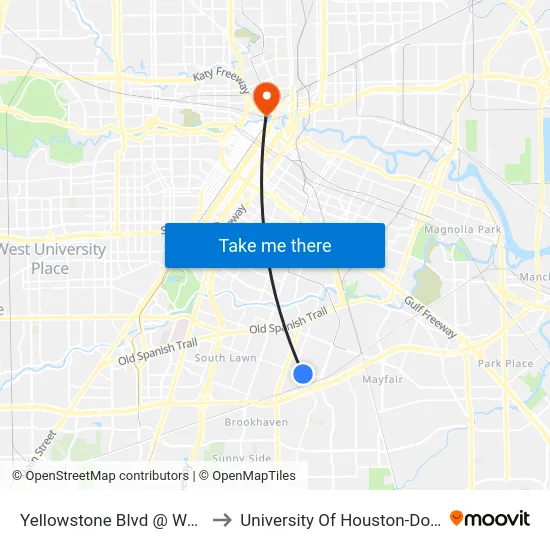 Yellowstone Blvd @ Weston St to University Of Houston-Downtown map