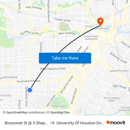 Bissonnet St @ S Shepherd Dr to University Of Houston-Downtown map