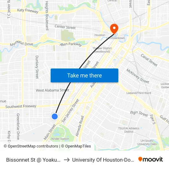 Bissonnet St @ Yoakum Blvd to University Of Houston-Downtown map