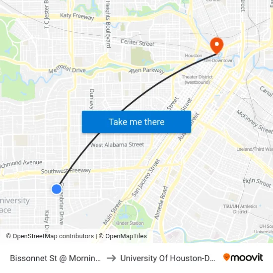 Bissonnet St @ Morningside Dr to University Of Houston-Downtown map