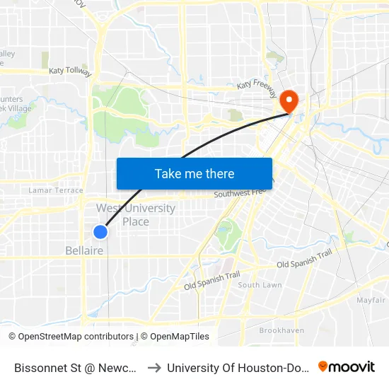 Bissonnet St @ Newcastle Dr to University Of Houston-Downtown map