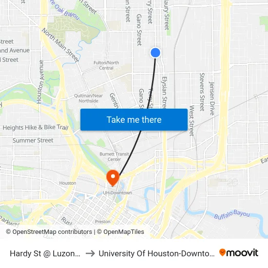 Hardy St @ Luzon St to University Of Houston-Downtown map