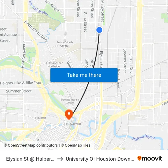 Elysian St @ Halpern St to University Of Houston-Downtown map